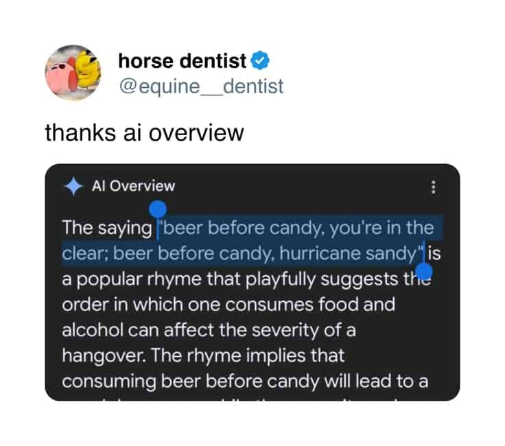 A funny AI fail meme showing a Google AI overview inventing a nonsensical rhyme.