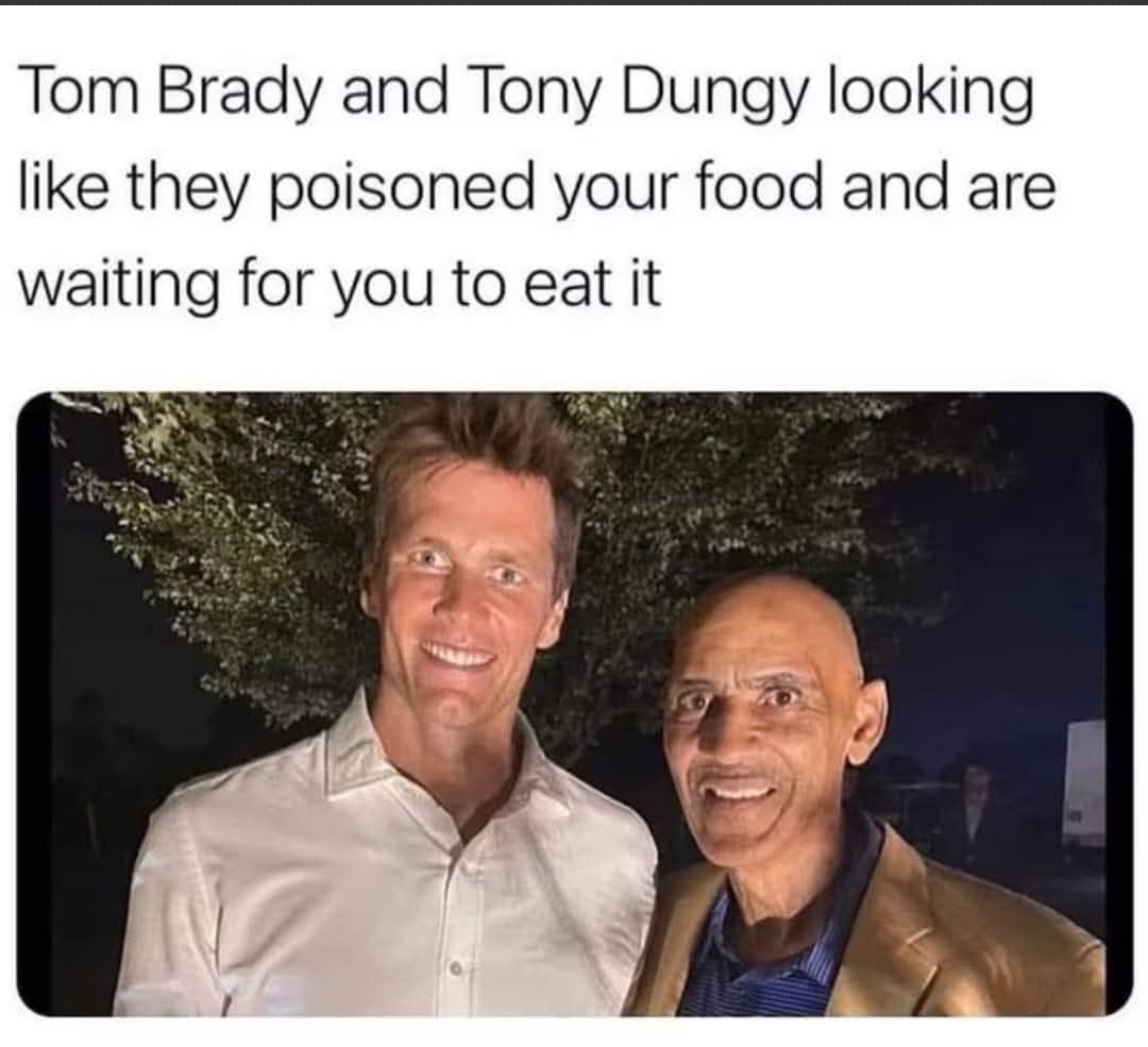 classic memes caption over two smiling men in a night snapshot joking they look suspiciously eager for you to eat
