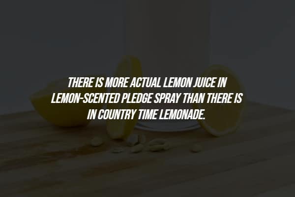Lemons and cutting board with fact about lemon juice content