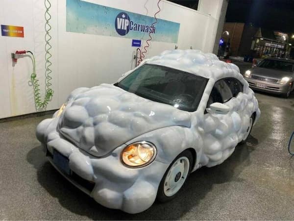 cursed cars shaped like fluffy white clouds at car wash