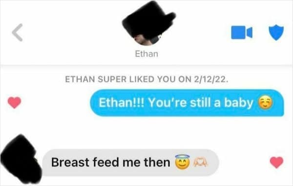 A dating app text conversation where a man makes a bizarre request.