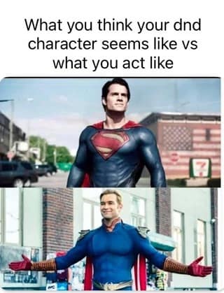 Top: Superman looking heroic; Bottom: Homelander smirking with arrogance.