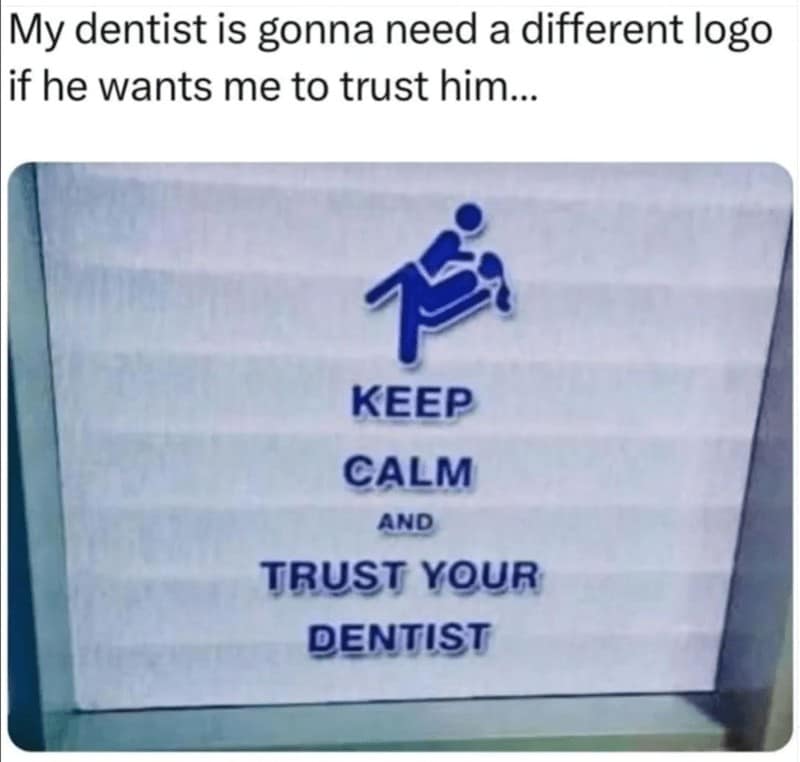Dental office sign with logo that unintentionally looks inappropriate.