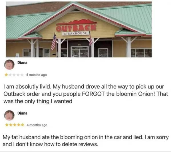 Outback Steakhouse customer review retracted after husband ate blooming onion