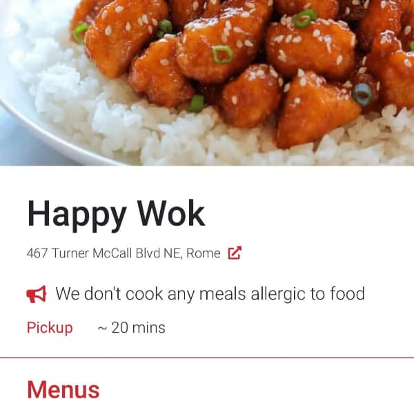 Food delivery listing with confusing allergy notice