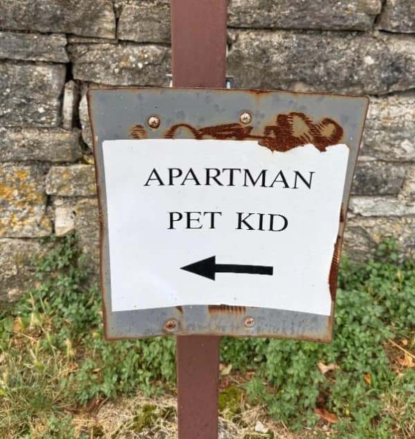 Rusty sign with mismatched words