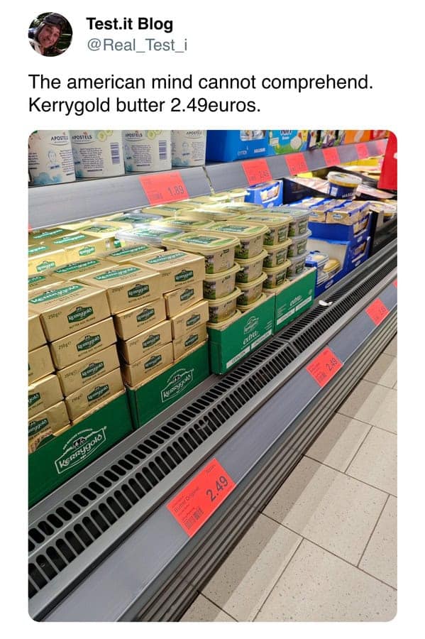 Tweeted with “The American mind can’t comprehend this,” the meme highlights Europe’s simple, front-facing food health rating—something far less common in the US