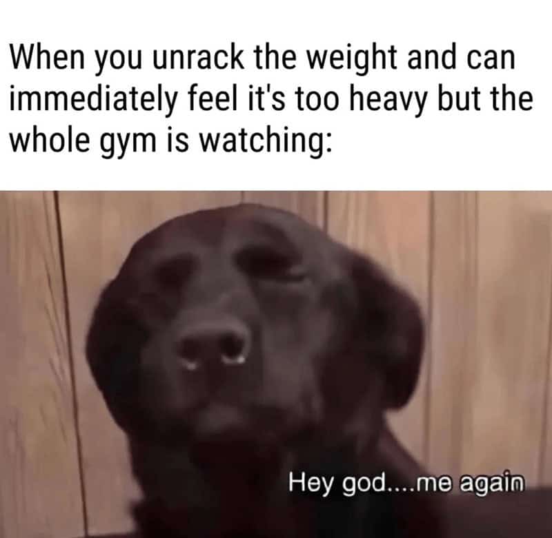 A funny exercise meme about the immediate regret of lifting a weight that is too heavy.