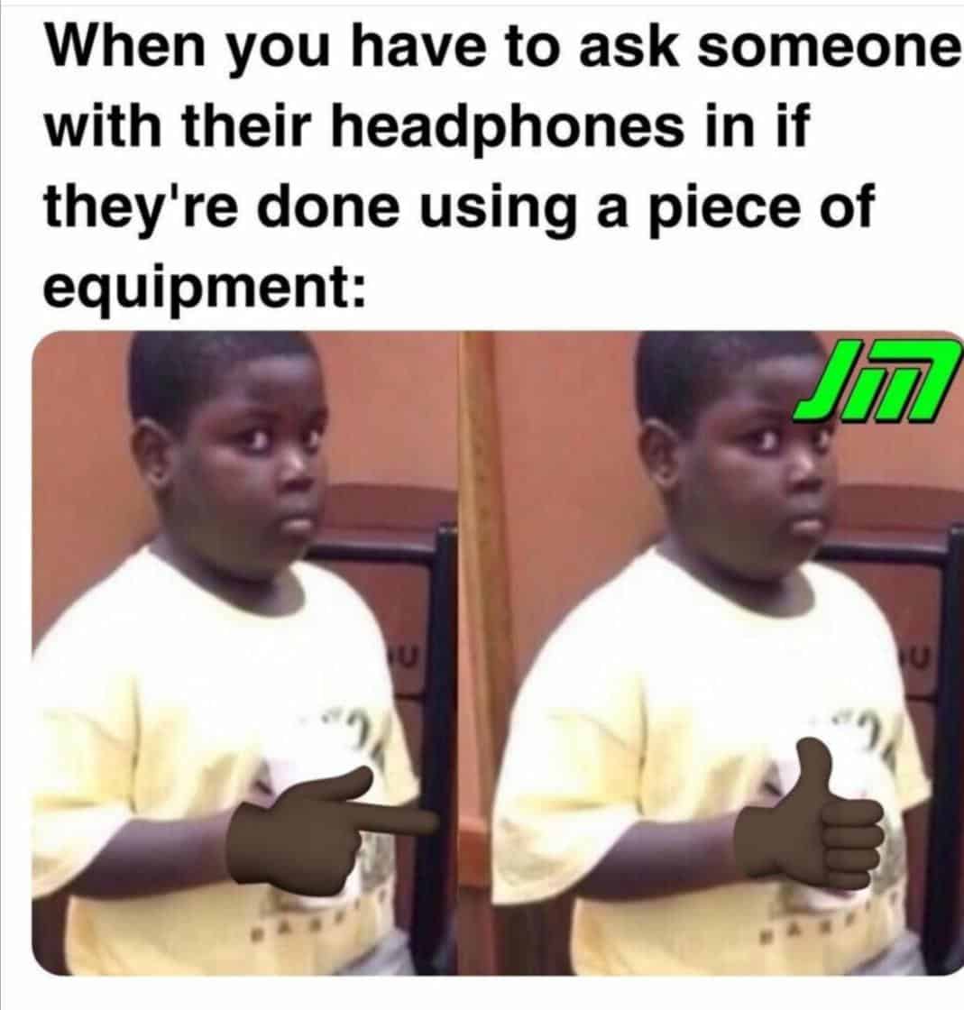 A funny exercise meme about the awkwardness of asking to use gym equipment.