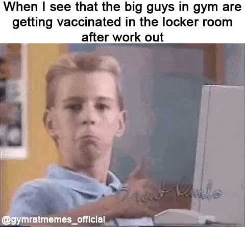 A funny exercise meme joking about bodybuilders using steroids in the locker room.
