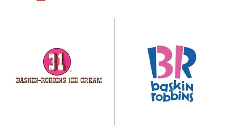 The Baskin-Robbins logo change, showing how the number 31 is hidden in today's design.