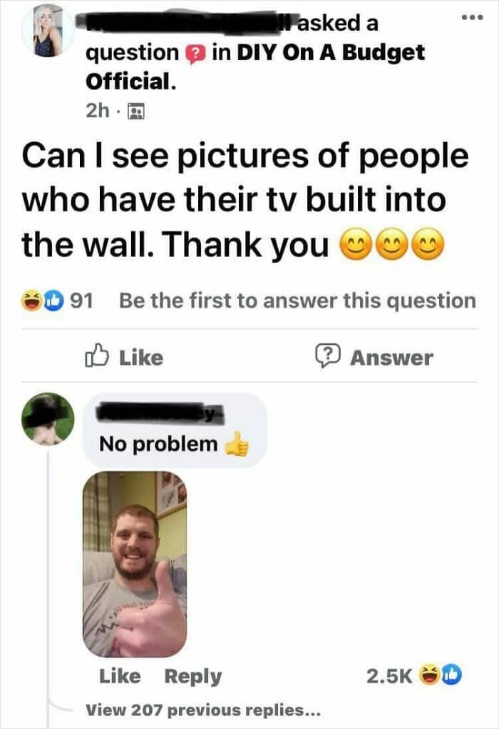 Facebook group joke about TVs built into walls