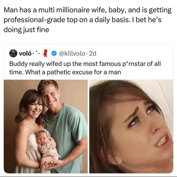 Man with famous wife and baby defended in comment about his life success.