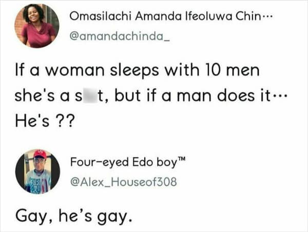 Tweet discussing gender double standards gets an unexpected answer.