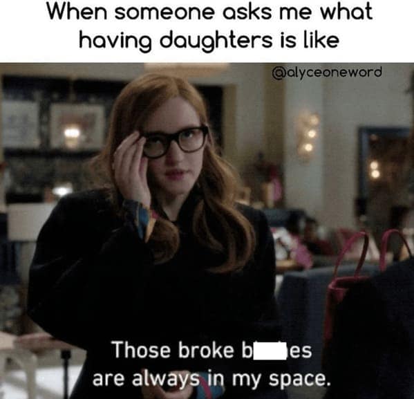 A funny daughter meme using an Anna Delvey quote to describe having daughters in your space.