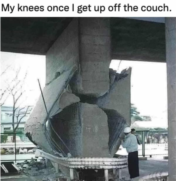 A man mimics a six-year-old running away with a trash bag tied to a stick, reacting dramatically to being scolded once.