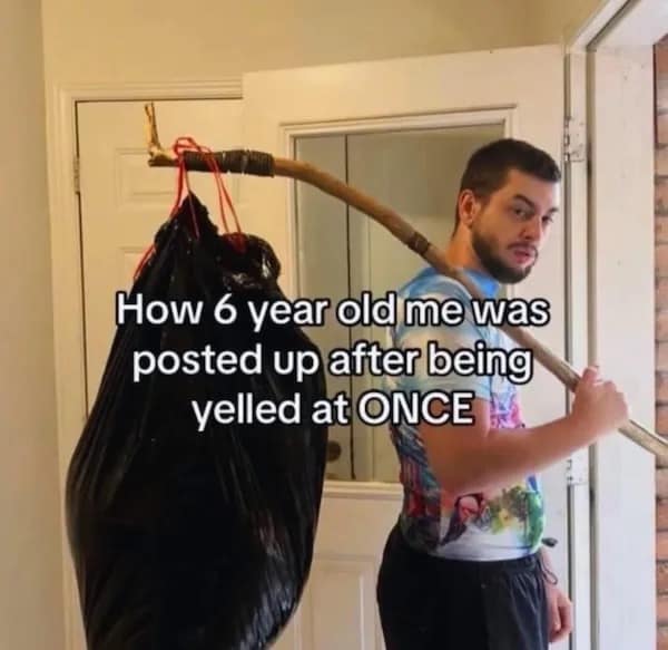 Meme shows a shocked alien with a caption about arriving during a private moment, making it awkward and absurd.