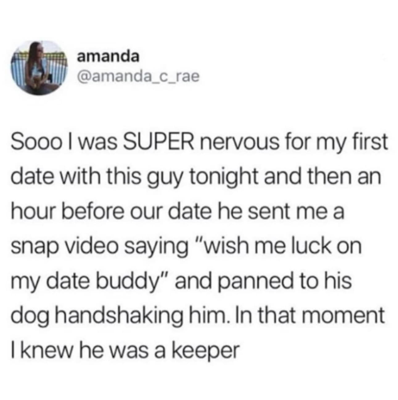 Tweet about first date nerves eased by dog handshake video