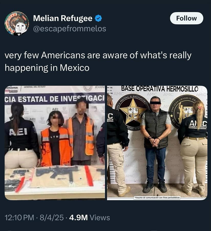 Tweet showing suspects in Mexico with thick officers