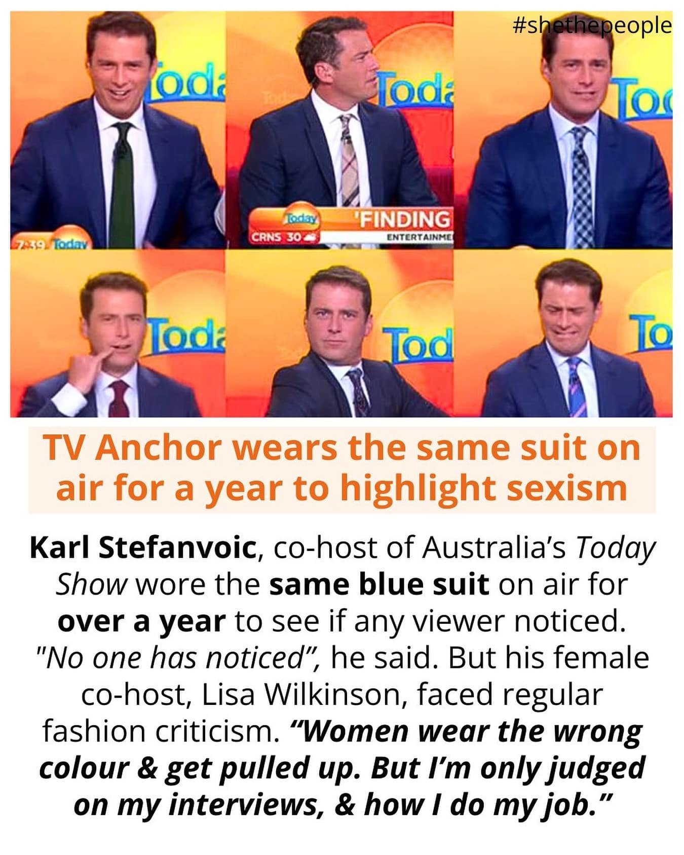 An image collage of news anchor Karl Stefanovic who wore the same blue suit for a year.