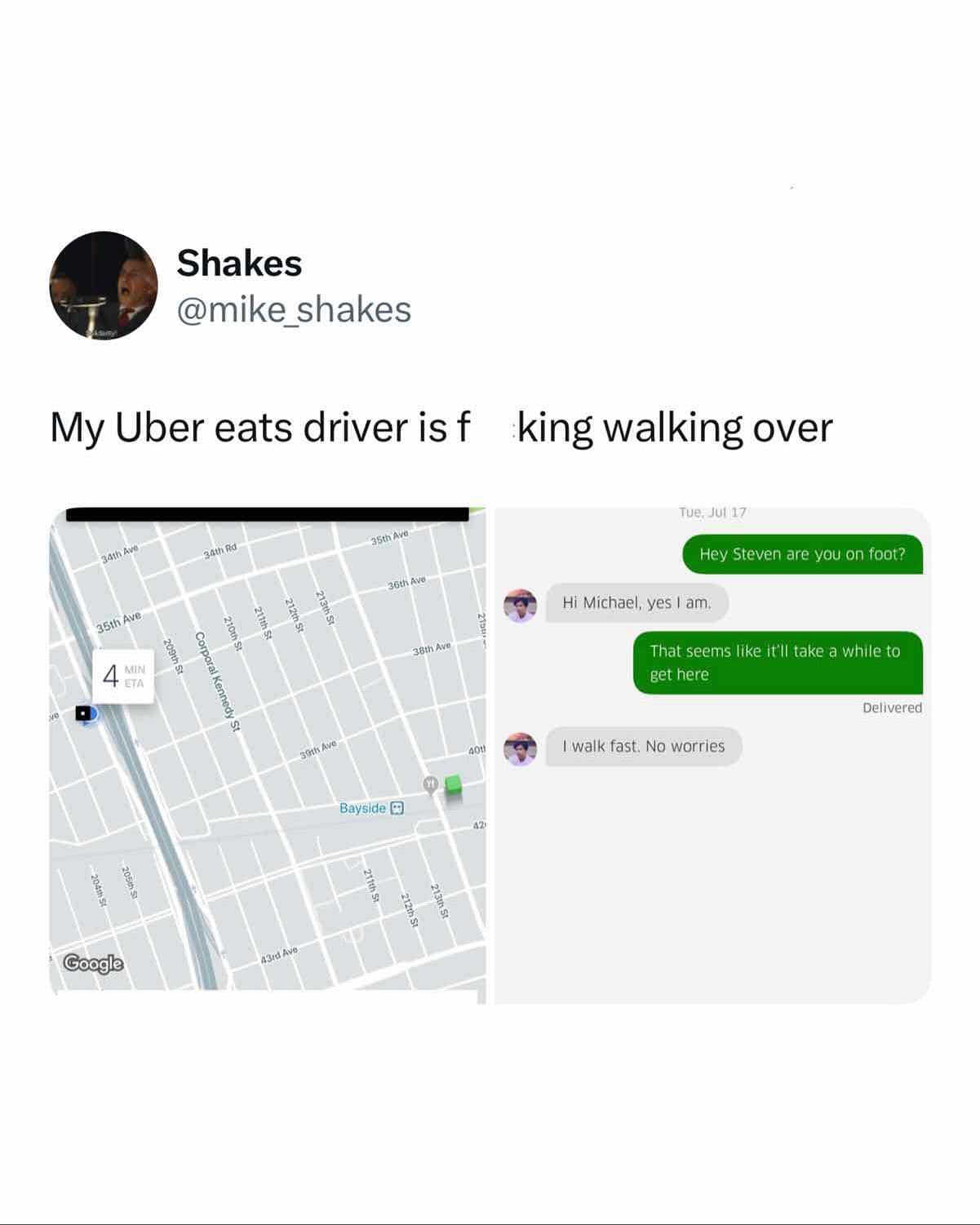 Uber Eats driver walking to deliver food