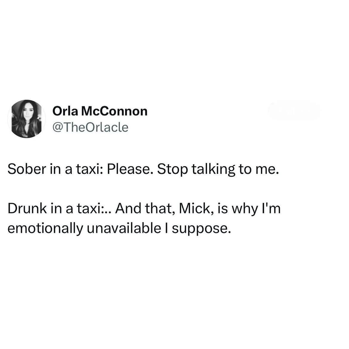 Tweet comparing sober and drunk taxi conversations with driver