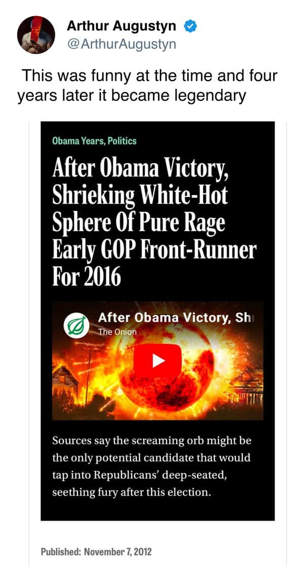 funny Onion headlines article naming screaming white-hot rage orb GOP frontrunner