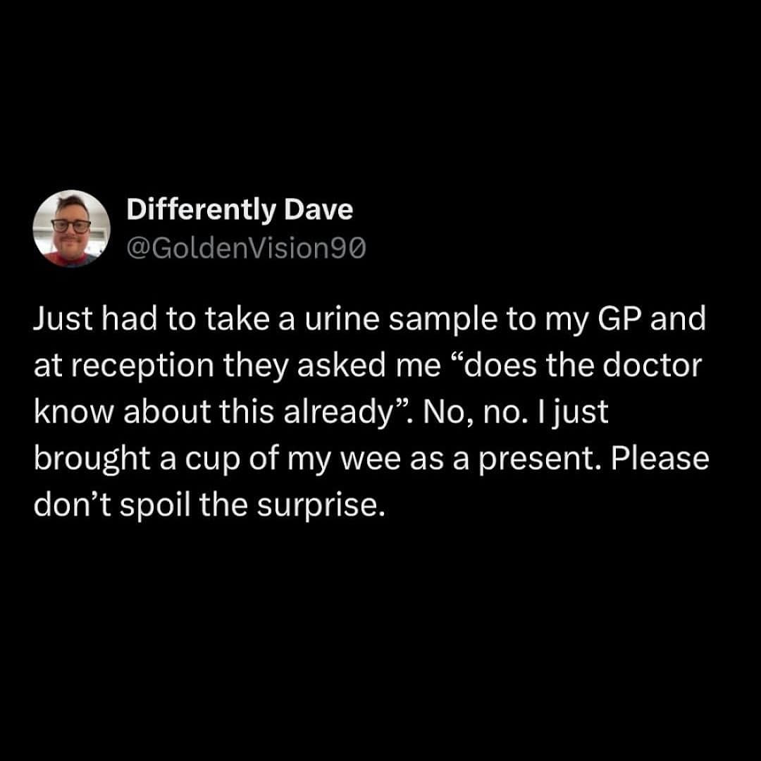 Tweet about surprising doctor with a urine sample