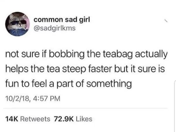 Tweet about bobbing teabags and feeling included