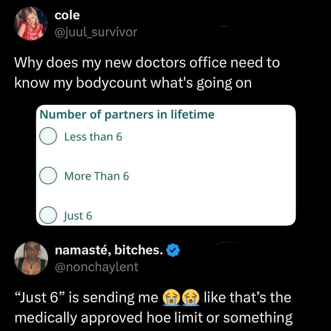 Tweet mocking doctor's office sexual history questionnaire