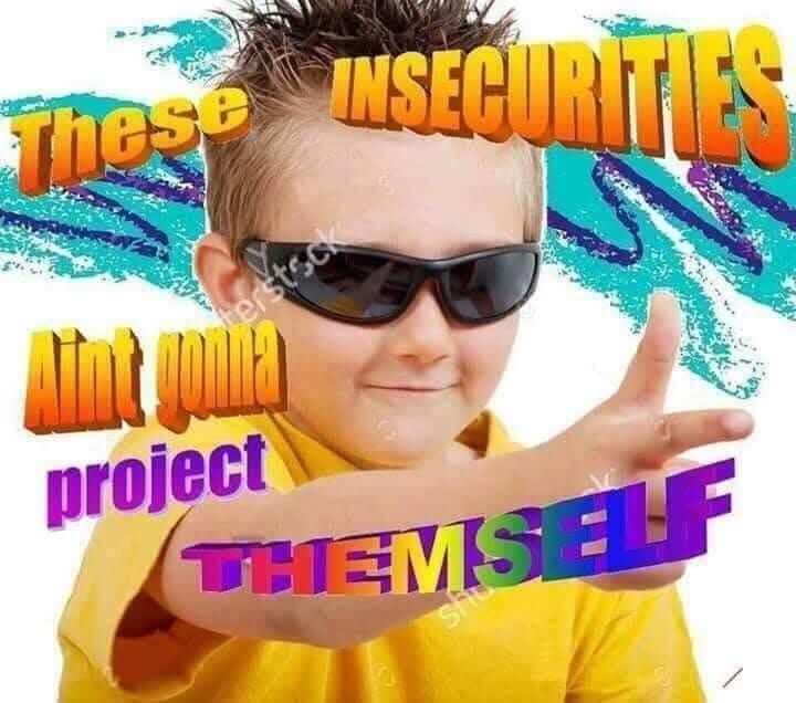 A funny pic and surreal meme about taking the initiative to project your own insecurities.