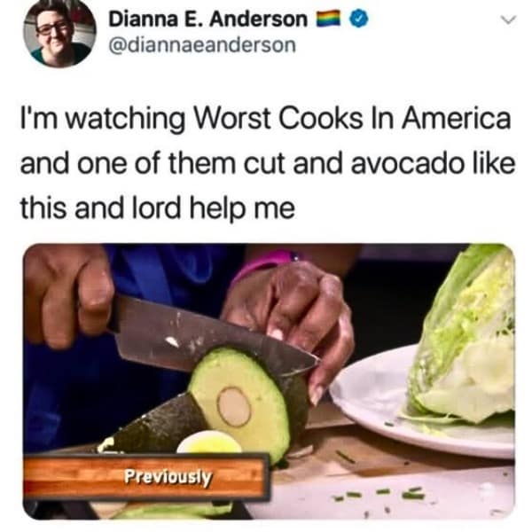 Worst Cooks avocado slicing fail tweet