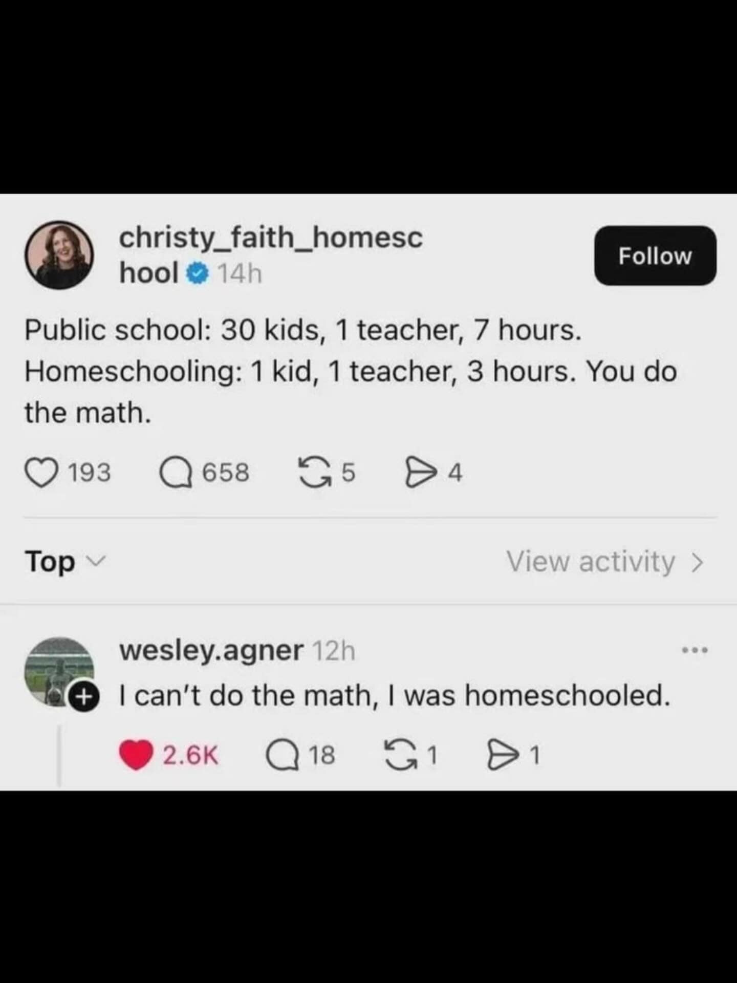 A funny pic where someone uses being homeschooled as a reason they can't do math.