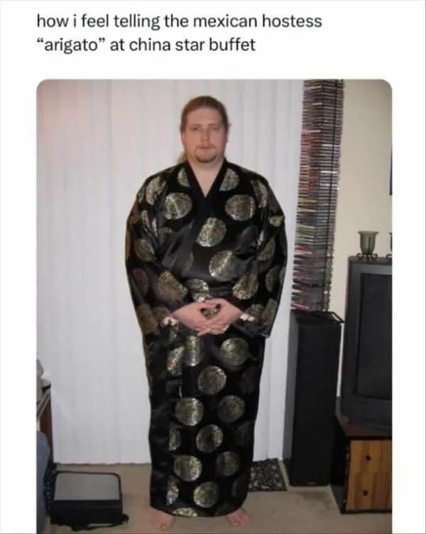 A funny pic and meme about the awkward feeling of mixing up different Asian cultures.