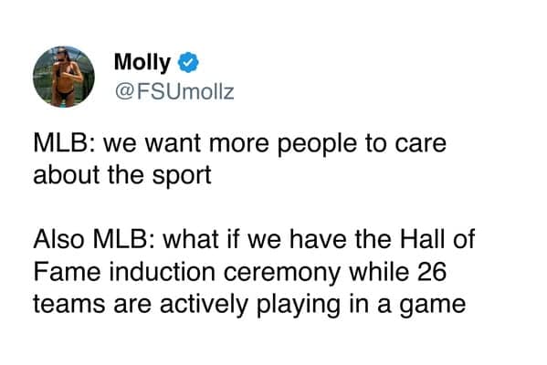Tweet mocking MLB's timing for Hall of Fame ceremony