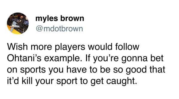 Tweet praising Ohtani’s skill as cover for sports betting