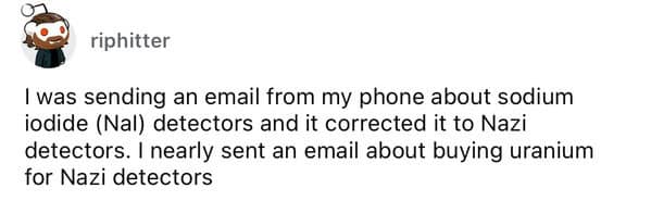 A funny text fail story about an autocorrect that almost led to a very illegal-sounding email.