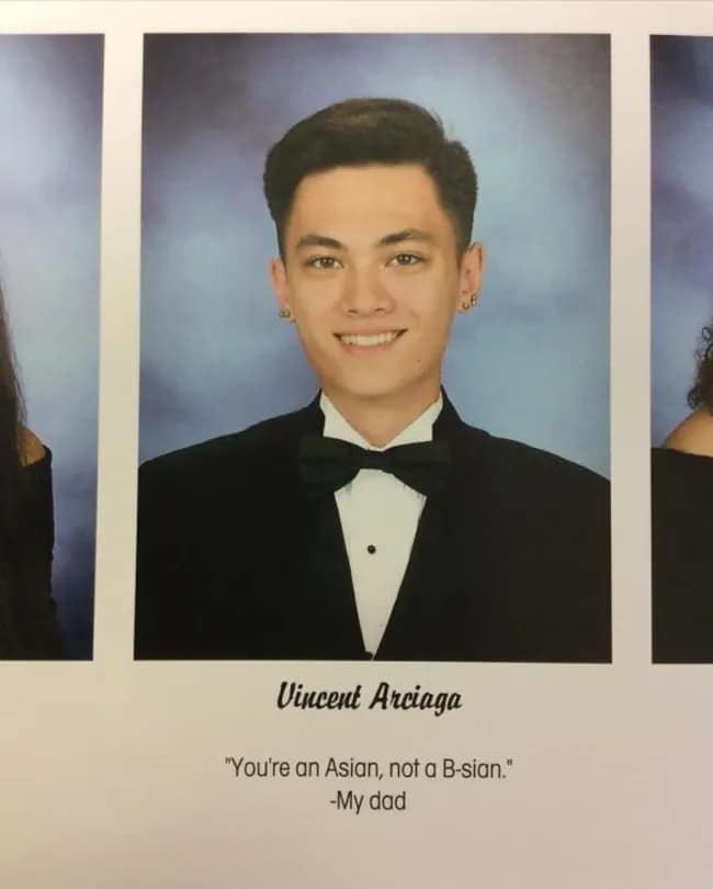 A hilarious self-deprecating yearbook quote from a student smiling and calling himself a future disappointment.