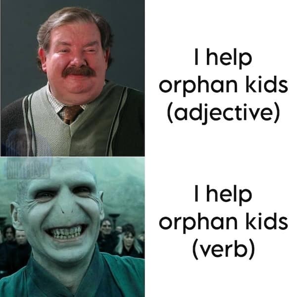 unny Harry Potter meme about grammar with Vernon Dursley and Voldemort