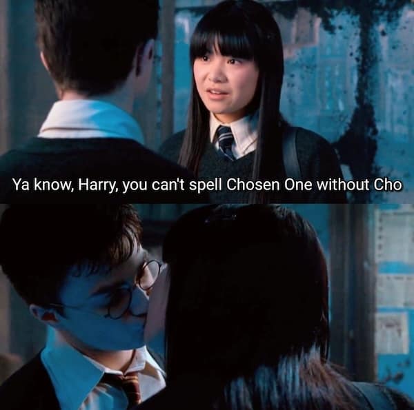 Cho Chang flirting with Harry Potter in funny Chosen One meme
