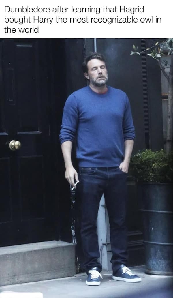 Ben Affleck Harry Potter meme about Hagrid and the owl