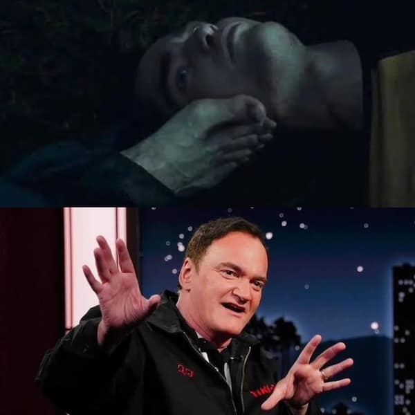 Harry Potter meme with Quentin Tarantino reacting to dramatic scene