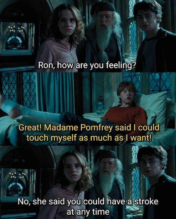 Ron misunderstanding stroke diagnosis in Harry Potter meme