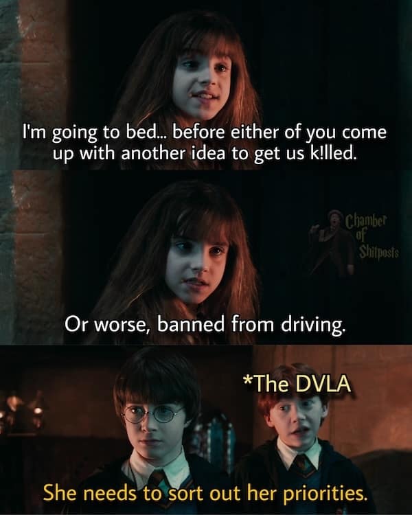 Hermione banned from driving Harry Potter meme