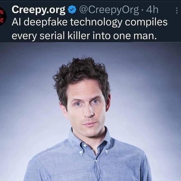 An It's Always Sunny meme joking that Dennis Reynolds is what an AI would create by combining all serial killers.