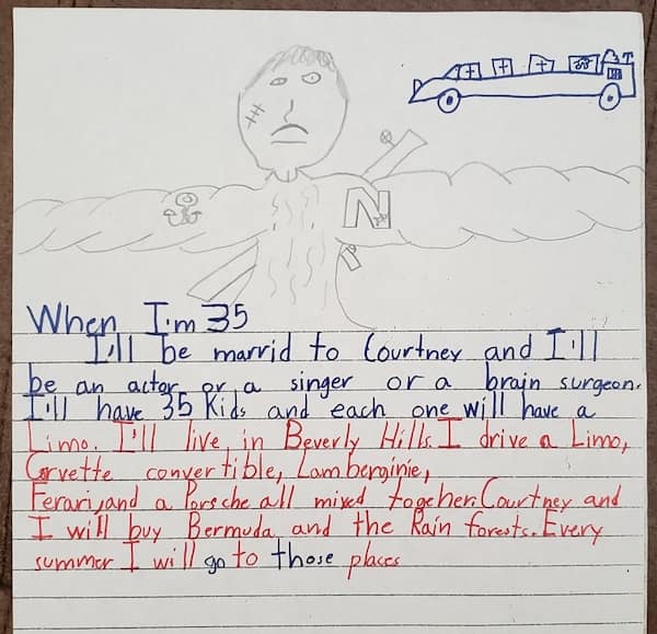 Child’s dream essay: 35 kids, limos, Beverly Hills, and wild goals