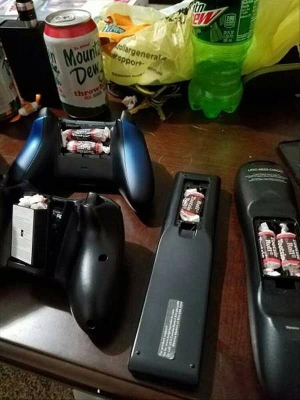 An example of kids breaking things where they replaced all the AA batteries with Tootsie Rolls.