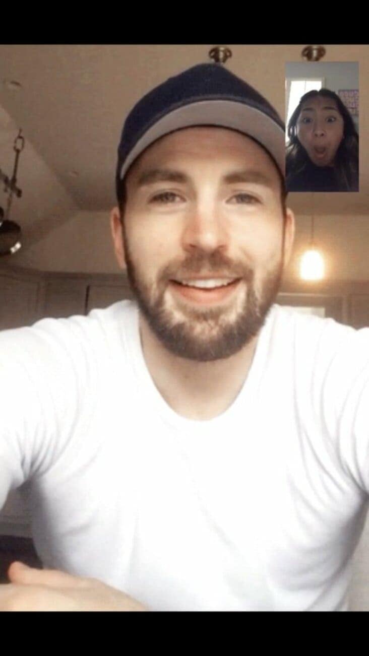 A photoshopped FaceTime call with Chris Evans, showing the other person with a shocked and surprised expression.