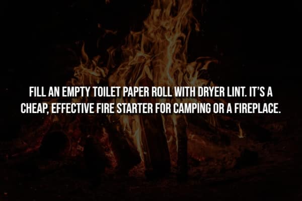 One of the most useful life hacks for starting a fire while camping using dryer lint.