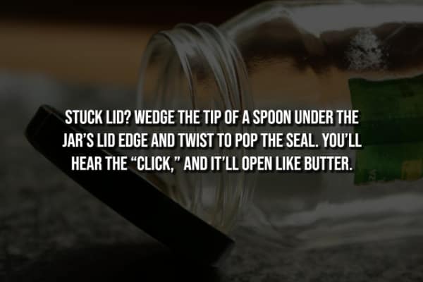 One of the most useful life hacks for easily opening a stuck jar lid with a spoon.